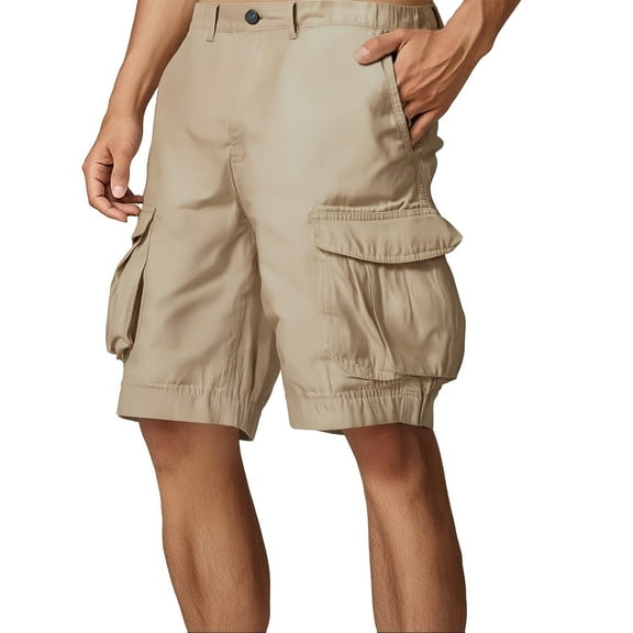 Fgnfyis Men's Loose Fit Cargo Shorts Summer Plus Size Casual Pocket Shorts for Big and Tall Comfort Men Shorts Khaki 29