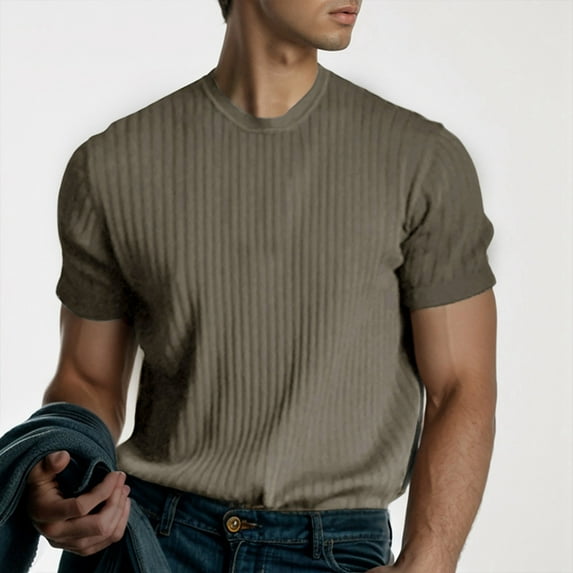 Fgnfyis Men's Muscle T Shirts Stretch Short Sleeve Bodybuilding Workout Tee Shirts Ribbed Knit Shirt Mens T-shirts Grey XXL