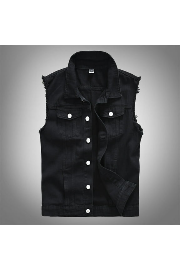 Men's New Fashion Denim Vest Casual Cowboy Jacket in Shoulder Blouse Mens Shirts Black L