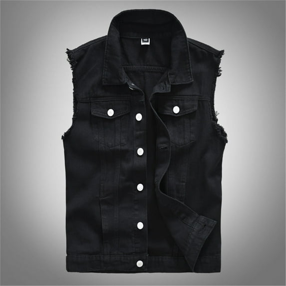 Fgnfyis Men's New Fashion Denim Vest Casual Cowboy Jacket in Shoulder Blouse Mens Shirts Black XXL