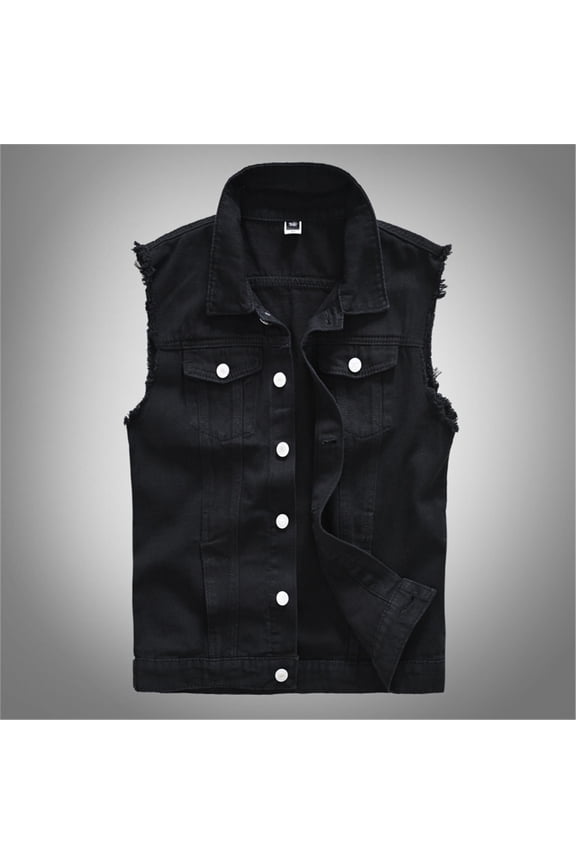 Men's New Fashion Denim Vest Casual Cowboy Jacket in Shoulder Blouse Mens Shirts Black XXXXXL