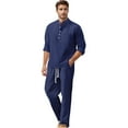 thumbnail image 1 of Fgnfyis Men's New Spring and Summermen's Linen Long Sleeved Pants Men's Casual Loose Suit Suits for Men Navy M, 1 of 7
