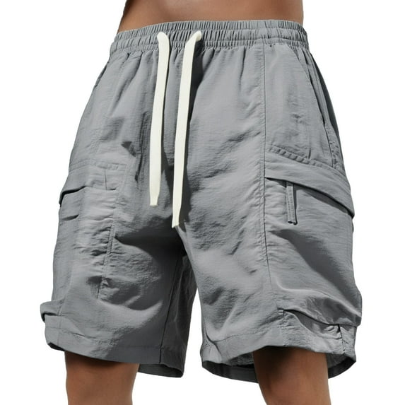 Fgnfyis Men's Nylon Ice Silk Cargo Shorts with Pockets Summer Casual Sports Shorts Trendy Harbor Style for Hot Weather Men Shorts Grey M
