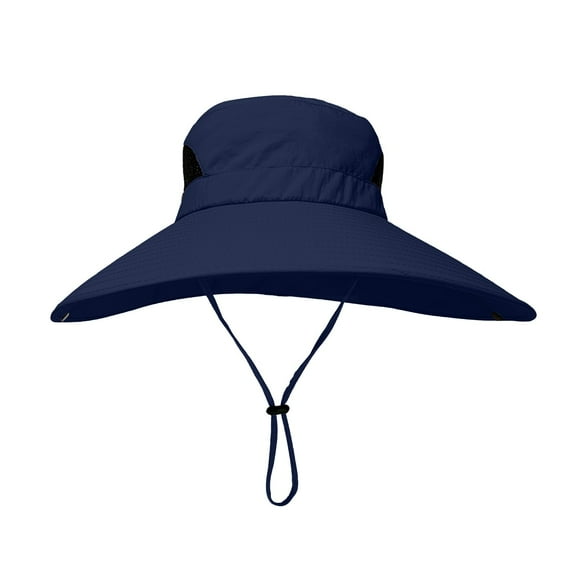 Fgnfyis Men's Outdoor UPF 50  Breathable Mesh Wide Brim Sun Hat For Summer Fishing Gardening Beach Activities Blue One Size