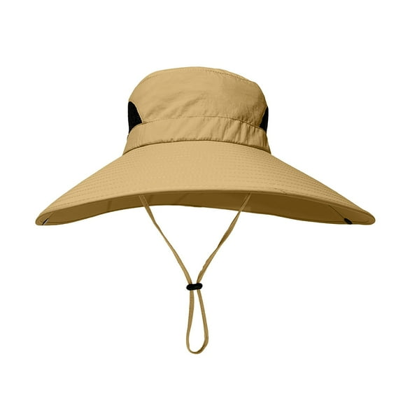 Fgnfyis Men's Outdoor UPF 50  Breathable Mesh Wide Brim Sun Hat For Summer Fishing Gardening Beach Activities Yellow One Size