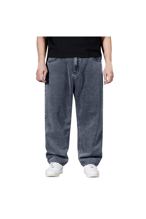 Men's Plus Size Jeans Straight Leg Comfortable Fit Durable Denim Pants for Everyday Wear Men Pants Grey 38