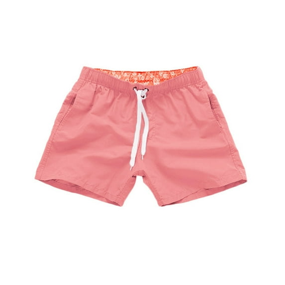 Fgnfyis Men's Quick Dry Beach Pants Plain Three Quarter Pants Loose Swim Shorts Workout Swim Trunks for Men Pink XXXL
