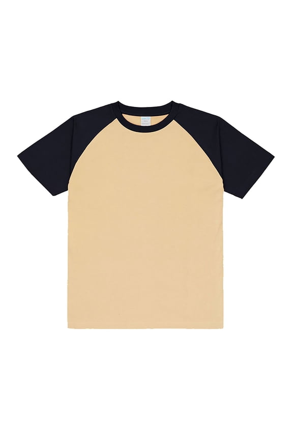 Men’s Raglan Contrast T Shirt 230g Solid Color Retro Heavy Shoulder T Shirt Pure Cotton Matching Color Loose Short Sleeve Tops for Men Trendy Navy S
