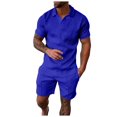 thumbnail image 1 of Fgnfyis Men's Set of 2 Piece T Shirt Sports and Leisure Set Plus Size Short Sleeved Shorts Set Men Summer Outfits Blue S, 1 of 6