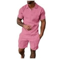 thumbnail image 1 of Fgnfyis Men's Set of 2 Piece T Shirt Sports and Leisure Set Plus Size Short Sleeved Shorts Set Men Summer Outfits Pink M, 1 of 6