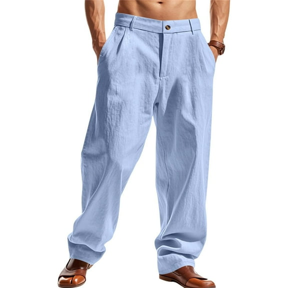 Fgnfyis Men's Slacks Trousers Solid Color Breathable Trousers New Fashionable Slim Pants Trousers for Men Light Blue XXL