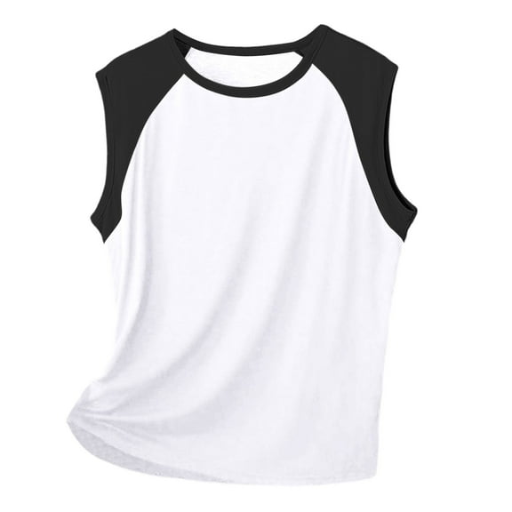 Fgnfyis Men's Sleeveless Tank Top Stylish Color Block Design Round Neck Vest for Active Wear Casual Sports Shoulder Top for Spring and Summer Fashion Men's Tank Tops Black XXXL