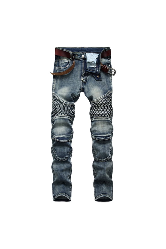 Men's Slim Fit Cycling Jeans for Active Recreation Comfortable Stretch Fabric Durable Knee Brace Design Trendy Casual for Outdoor Activities Pants for Men Dark Blue 36