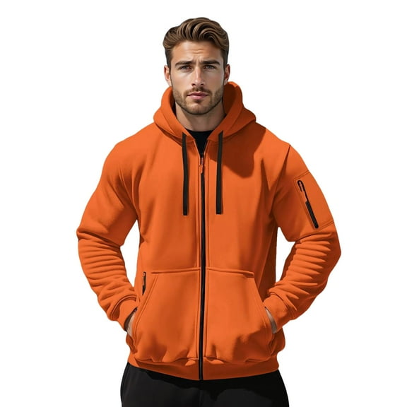 Fgnfyis Men's Slim Fit Hooded Sweatshirt Casual Pullover for Fall Winter Daily Wear Comfortable Non Stretch Pure Color Hoodie Mens Hoodies Orange XL