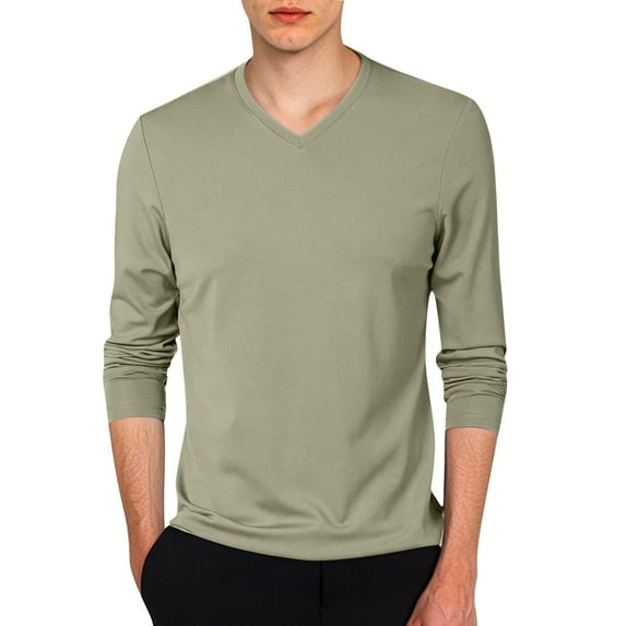Fgnfyis Men's Slim Fit Lightweight V Neck Long Sleeve T Shirt Casual Layering Top T-Shirts for Men Light Green XXXL