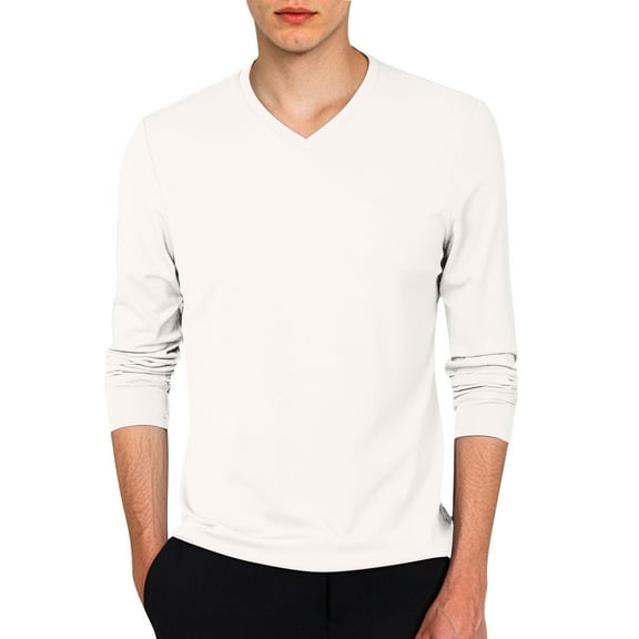 Fgnfyis Men's Slim Fit Lightweight V Neck Long Sleeve T Shirt Casual Layering Top T-Shirts for Men White M