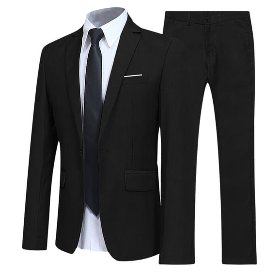 Fgnfyis Men's Slim Fit Suit Two Piece Set Business Wedding Party Formal Attire Stylish Tailored and Pants Suit for Men Set Black S