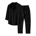 thumbnail image 1 of Fgnfyis Men's Solid Color Jacquard Long Sleeved Trousers and Shirt Suit Casual Autumn and Winter Shirt Two Piece Suit Pants Sets for Men Black XL, 1 of 3