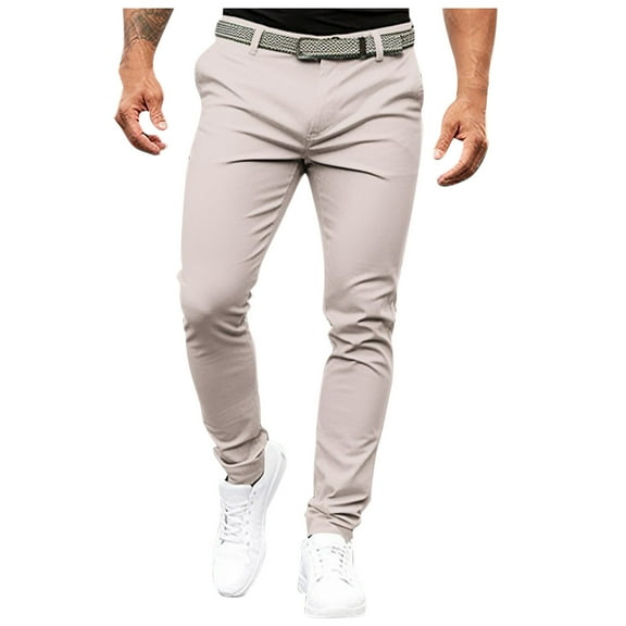 Fgnfyis Men's Solid Color Skinny Casual Pants Seasonal Belted Drawstring Pants Men Pants Khaki XXL