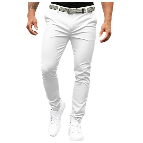 Fgnfyis Men's Solid Color Skinny Casual Pants Seasonal Belted Drawstring Pants Men Pants White S