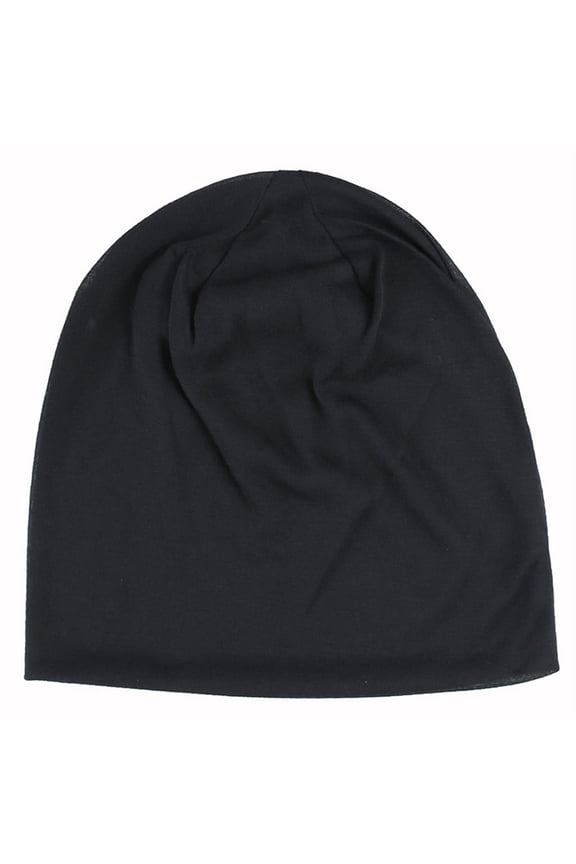 Men's Solid Drawstring Wool Knitting Cap Hair Loss Head Scarf Wrap Winter Hats for Men Black