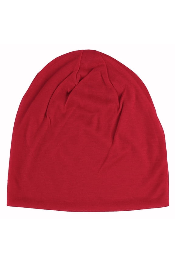 Men's Solid Drawstring Wool Knitting Cap Hair Loss Head Scarf Wrap Winter Hats for Men Red