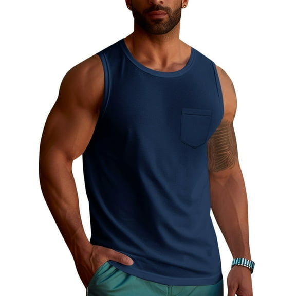 Fgnfyis Men's Sports Tank Top Casual Fitness Vest Sleeveless Elastic Breathable Undershirt for Training and Workouts Men Tank Tops Blue M