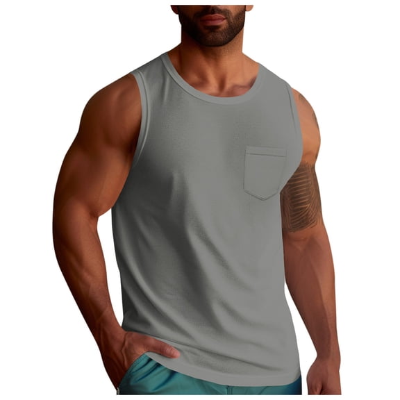 Fgnfyis Men's Sports Tank Top Casual Fitness Vest Sleeveless Elastic Breathable Undershirt for Training and Workouts Men Tank Tops Grey XL
