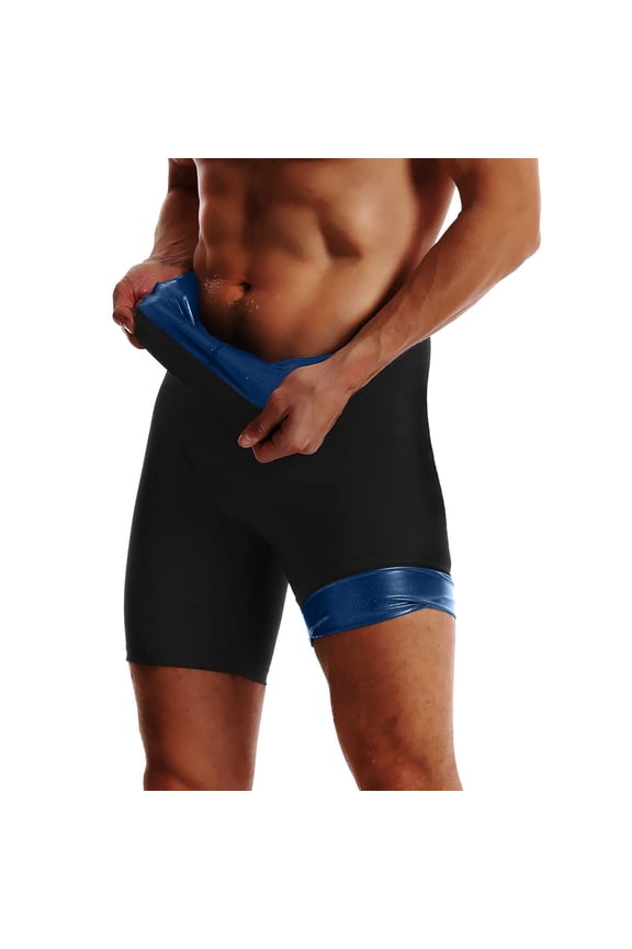 Men's Sports Tights Sweat Inducing Abdomen and Waist Shaping Pants Fitness Body Shaping Training Yoga Pants Gym Shorts Men Blue S