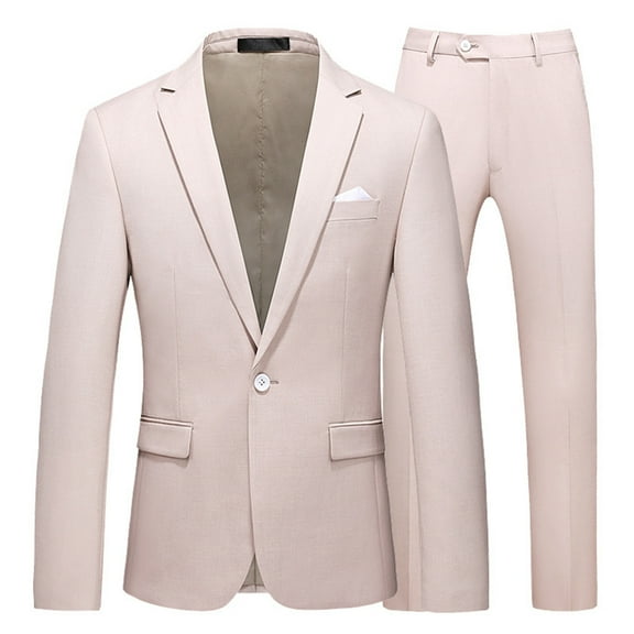 Fgnfyis Men’s Suit Slim 2 Piece Suit Business Wedding Party Coat & Pants 2 Piece Sets Men Outfit Beige M