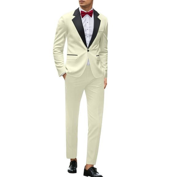 Fgnfyis Men's Suits for Events Parties Weddings and Everyday Wear Slim Fit with Stylish Neckline Design Versatile Year Round Attire for Modern Men Trousers Sets Beige S