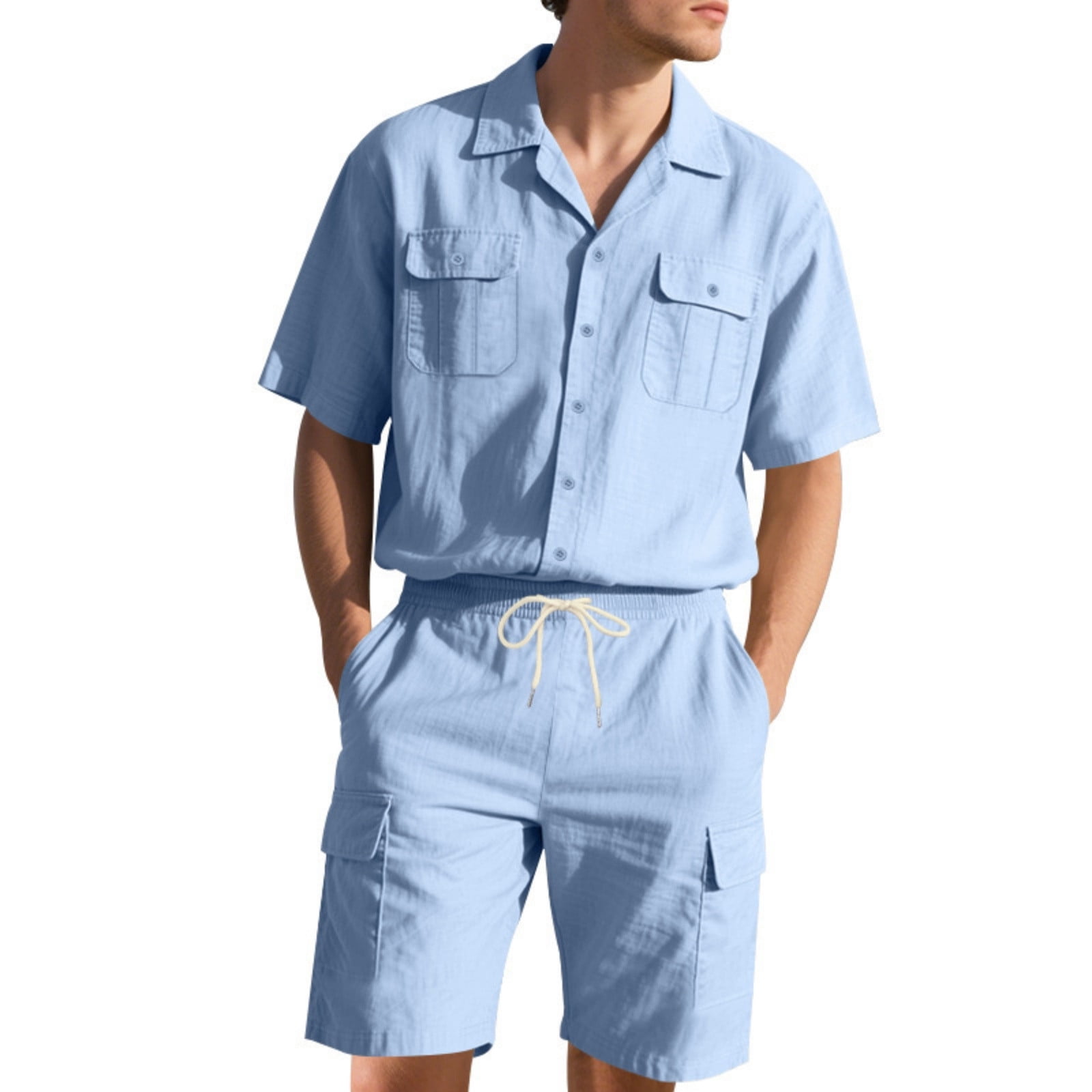 Mens Easter Suit - Jacket and Pants in Summer Color Light Blue Glen Plaid Modern Fit Light Weight