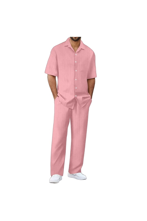 Men's Suits Stylish Casual Set for Everyday Wear Sports Relaxation and Beach Activities Pure Color Design Comfortable Fit for Spring and Summer Seasons Mens Outfits Red S