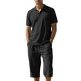 thumbnail image 1 of Fgnfyis Men's Summer Linen Beach Loose Shirt Short Sleeve Shorts Set 2 Piece Sets for Men Black M, 1 of 4