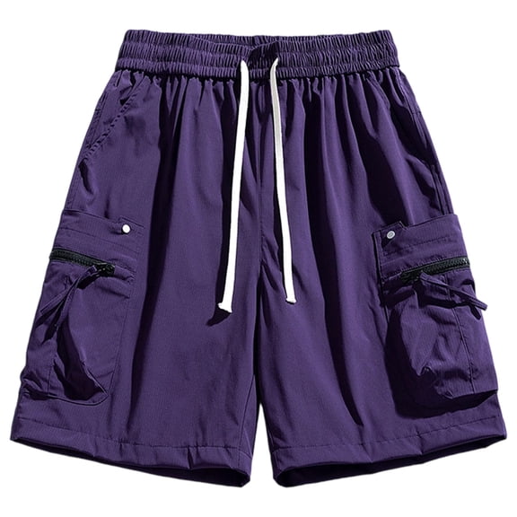 Fgnfyis Men's Summer Loose Pocket Shorts Are Casual and Comfortable Breathable Sports Shorts Men Shorts Purple M
