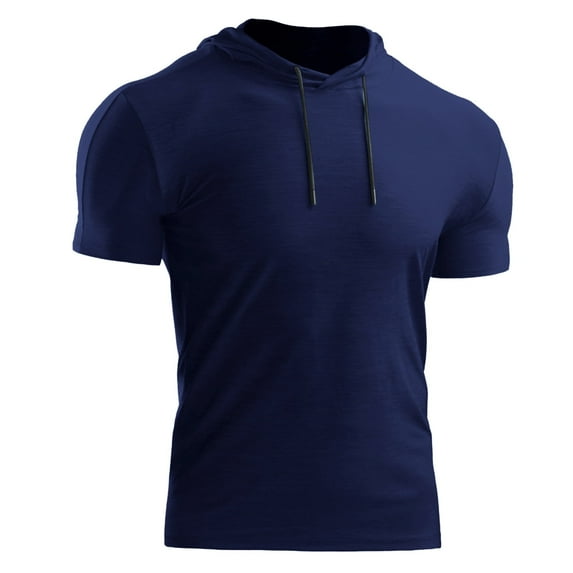 Fgnfyis Men's Summer Plus Plus Size Loose Sport Hooded Half Sleeved Hoodie Men's Sweatshirts Blue XXL