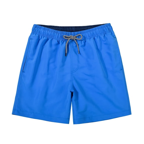 Fgnfyis Men's Swim Trunks Fast Dry with Mesh Beach Shorts Bathing Suit Swimwear Solid Color Lined Mens Beach Shorts Blue XXL