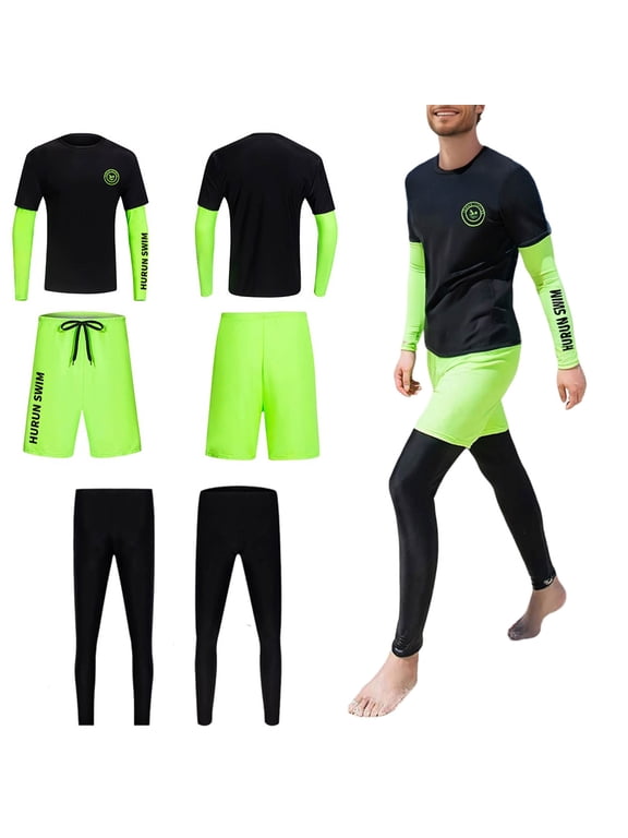Men's Swimwear Long Sleeve Swimsuit Sun Wetsuit Long Pants Warm Surfing Suit 3 Piece Set Swim Shirt Men Black L