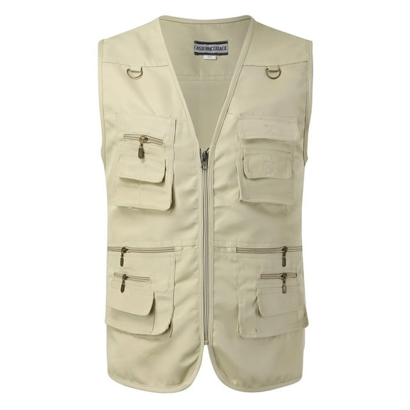 Fgnfyis Men's Tank Tops Outdoor Sports Gear Fishing and Mountaineering Pocket Vest for Photography Enthusiasts Breathable and Lightweight Mens Clothing Khaki XL