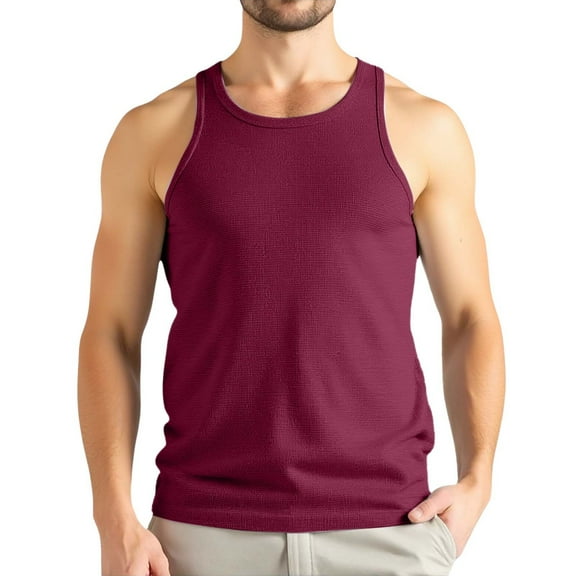 Fgnfyis Men's Tank Tops Sleeveless Workout Shirts for Summer Casual Wear Performance Undershirts Ribbed Knitted Fabric Gym Athletic Apparel Men Tank Tops Red L