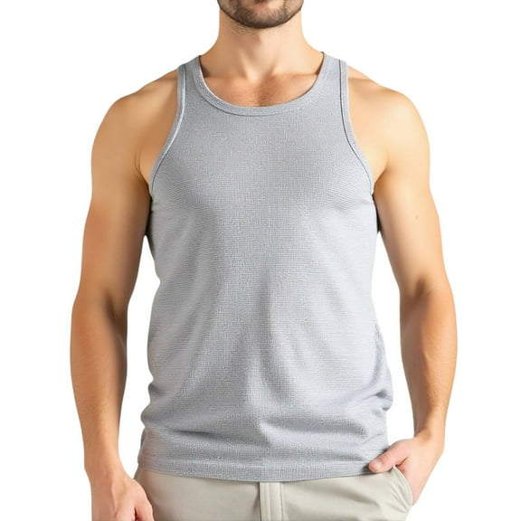 Fgnfyis Men's Tank Tops Sleeveless Workout Shirts for Summer Casual Wear Performance Undershirts Ribbed Knitted Fabric Gym Athletic Apparel Men Tank Tops Grey S