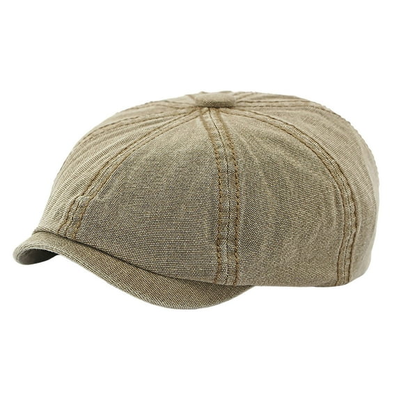 Fgnfyis Men's Washable Denim Material Eight-Panel Beret Literary Painter Hat Retro Newsboy Unisex Mens Hat Khaki