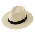 thumbnail image 1 of Fgnfyis Men's Wide Brim Straw Fedora Hat Summer Outdoor Sun Breathable Cowboy Beach Headwear Beige One Size, 1 of 3