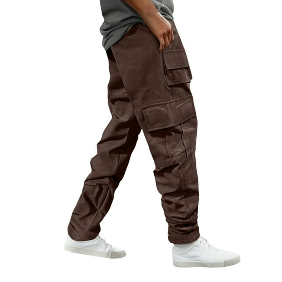 Fgnfyis Men's Work Pants Pocket Pants Loose Casual Pants Solid Color Casual Workwear Drawstring Trousers Mens Cargo Pants Coffee M