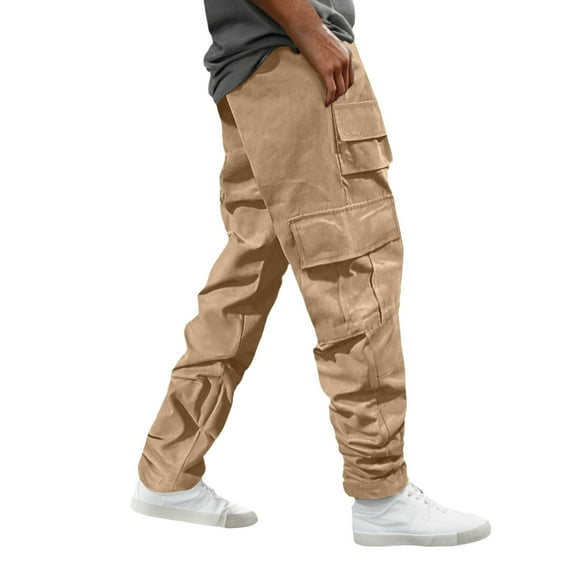 Fgnfyis Men's Work Pants Pocket Pants Loose Casual Pants Solid Color Casual Workwear Drawstring Trousers Mens Cargo Pants Khaki XXL