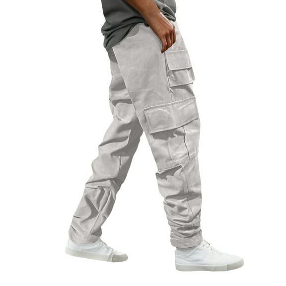 Fgnfyis Men's Work Pants Pocket Pants Loose Casual Pants Solid Color Casual Workwear Drawstring Trousers Mens Cargo Pants Light Gray L