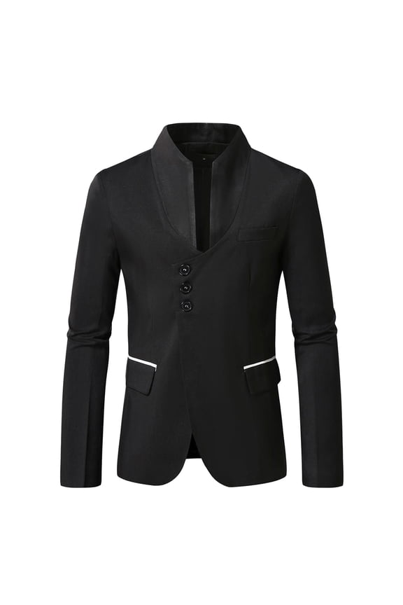 Mens Blazer Jacket 2026 Mens Casual Stand up Collar Suit Jacket Modern Design for Smart Casual Wear Mens Coat Black XXL