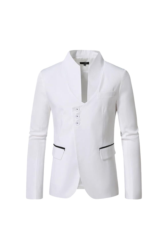 Mens Blazer Jacket 2026 Mens Casual Stand up Collar Suit Jacket Modern Design for Smart Casual Wear Mens Coat White M