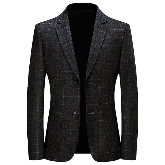 Fgnfyis Mens Blazer Jacket Male Autumn Wear Suit Jacket High End Business Casual Plaid Suit Mens Upper Garment Mens Coat Black 170=M