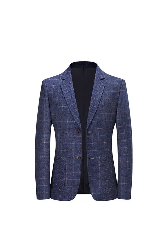 Mens Blazer Jacket Male Autumn Wear Suit Jacket High End Business Casual Plaid Suit Mens Upper Garment Mens Coat Blue 180=XL